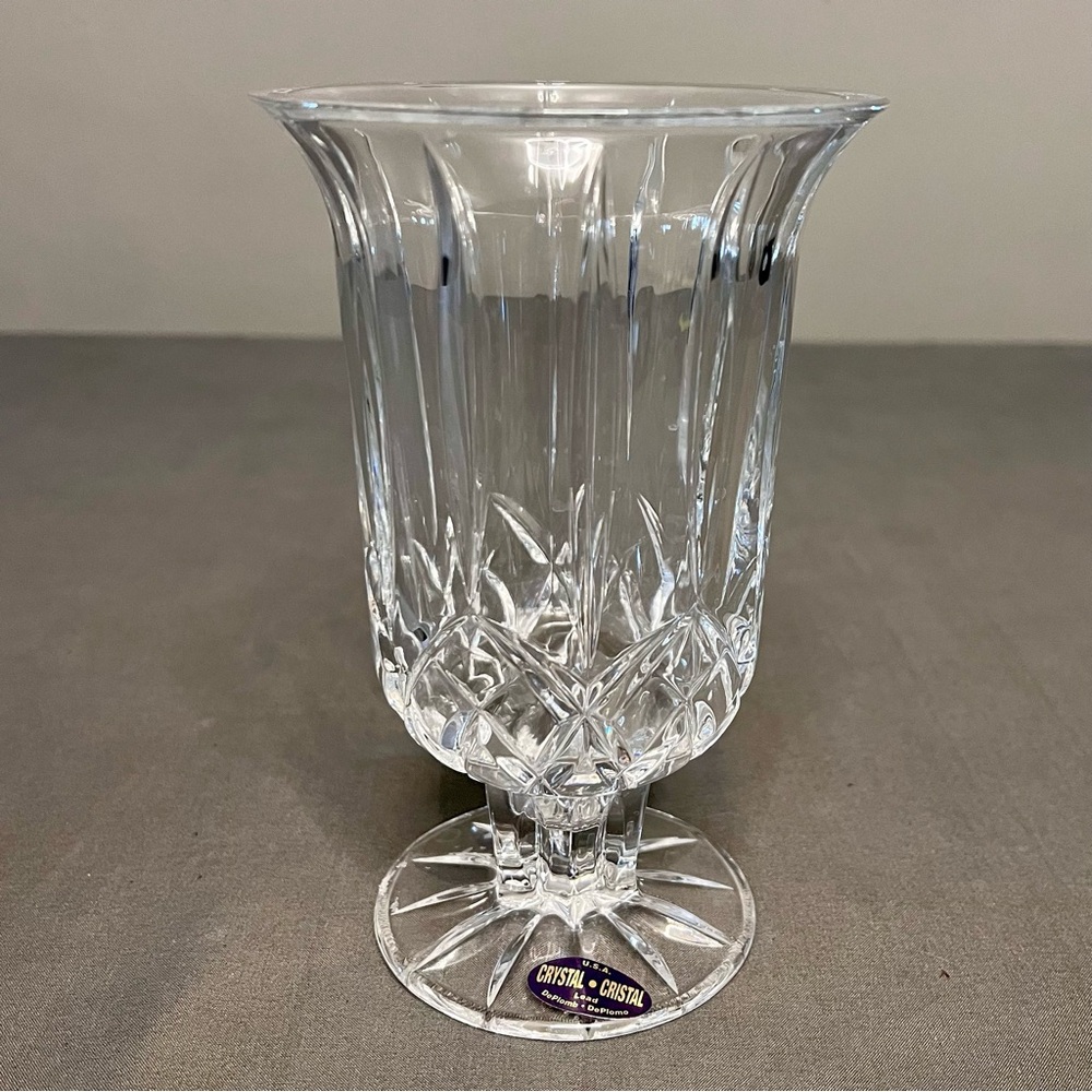 VTG Deplomb Crystal Footed Vase Candle Holder/Vase 4.5x6.75”